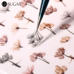 UR SUGAR 1PC Succulent Plants Flower 3D Nail Sticker Spring Floral Leaves Adhesive Transfer Decals Slider DIY Nail Art Decoration