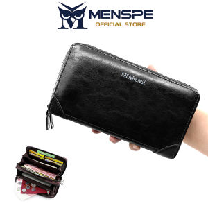 MENSPE กระเป๋าสตางค์ใบยาวสำหรับผู้ชาย หนัง PU นุ่ม กระเป๋าสตางค์ใบยาวอเนกประสงค์ ความจุขนาดใหญ่ ช่องใส่บัตรหลายช่องพร้อมซิปคู่ ช่องใส่บัตรหลายช่อง ช่องใส่บัตรเครดิต หนัง PU เคลือบแว็กซ์น้ำมันสไตล์วินเทจ กระเป๋าใส่เหรียญสำหรับธุรกิจ
