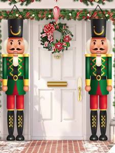 Christmas Porch Banner Nutcracker Soldier Figure Print for Xmas New Year Holiday Indoor Outdoor Home Wall Party Decor Supplies