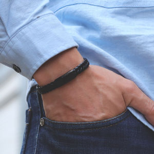 Premium Braided Leather Bracelet Men Stainless Steel Magnetic Clasp Handmade Weaven Braslet Business Charm Husband Joias Pulsera