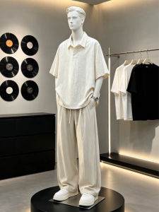 Summer Lightweight Mens Linen Set Thin Casual T-shirt