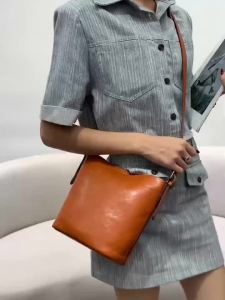 SHUCAI | Retro Vegetable Tanned Leather Ladies Underarm Bucket Bag Women Luxury Designer Daily Crossbody Shoulder Bag for Woman Small Bag