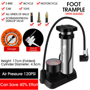 West Biking | WEST BIKING Portable Lightweight High Pressure 120PSI Foot Activated Bike Pump Bicycle Inflator For Bike Ball Cycling Emergency