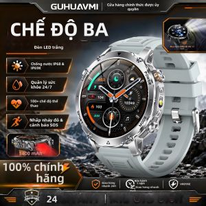 GUHUAVMI | Đồng Hồ Thông Minh Quân Đội Dành Cho Nam 1.7 "HD Màn Hình AMOLED IP68 Chống Nước 1400mAh Pin Đèn Pin LED Đỏ Trắng SOS Theo Dõi Sức Khỏe