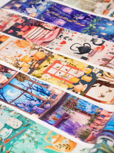 Healing Scenic Large Size Background Tape Long Cycle Retro Scrapbooking Decorative Material Stationery Sticker Versatile