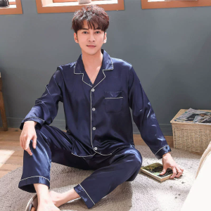 Men Pajama Sets Microfiber Sleepwear Sleeping Man Shirt Satin Long Sleeve Pyjama Male Home Wear Plus Size Loungewear Nightgown