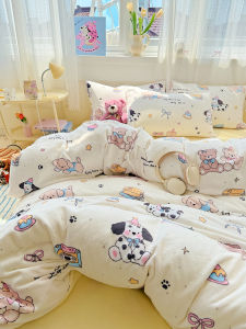 Warm Fleece Cartoon Bedding Set Cute Girl Heart Dormitory Three-Piece Suite Milk Velvet Bed Sheet Cover Quilt Cover A-Class Winter