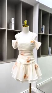 Đầm nữ thiết kế chất tơ trễ vai 2 dây đính nơ xinh xắn Olive Dress