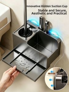 YNQN | Household Wall Mounted Toilet Brush 3 Piece Set With Organizer