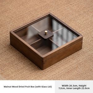 XIYUANJI | Walnut Wood 4-Compartment Nut Box Fruit Tray