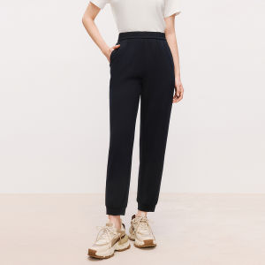 Koradior | Ice Silk Elastic Waist Black Cuffed Pants
