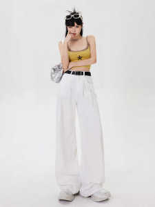 Quần Jeans Denim Ống Thẳng Ôm Dáng Cạp Cao Mỏng Mùa Hè Quần Dài Dáng Rộng Màu Trắng Không See through