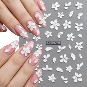 1Pcs 5D Embossed White Flower Nail Art Sticker Elegant Carved Petals Nail Decals Spring Florals Self-Adhesive Manicure Sliders 1