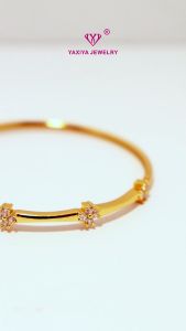 Yaxiya Gelang Bangle Wanita Permata Perhiasan Imitasi Lapis Emas 18K
