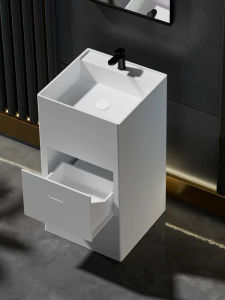 Home Hotel Integrated Bathroom Washstand Column Basin Square Storage Artificial Stone Face Washing Basin for Vacation Rental