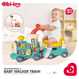 EZYLITTLES 5in1 Baby Walker Train Ride On Toy Push Pull Activity Walker with Light Steam Music Educational Toy for 1-5 Years Old Multifunction Learning Ride Gift for Kids Boys Girls Toddler Indoor Outdoor Play