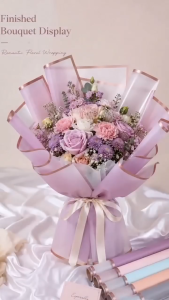 20PCS Korean Style Gold Border Flower Paper 58x58cm Bouquet Wrapper for Florist Gift Packaging DIY