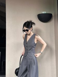 VKSOD | Chic Executive Suit Gray Sleeveless Vest Wide Leg Pants