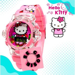 JAM TANGAN ANAK MUSIK DAN LAMPU WARNA WARNI KARAKTER CEWEK HELLO KITTY DIGITAL ANAK MELODY