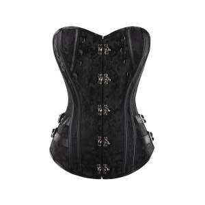 Black Fashion Corset with Leather look detail and shoulder straps