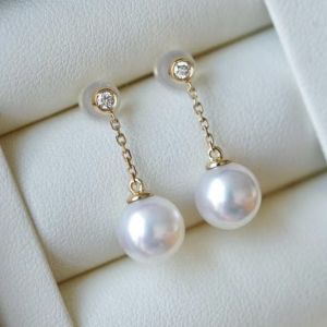 Montagne Jewelry 18k Gold Earrins Diamond Inset Design Fine Jewellery Natural 8-9mm Akoya Pearl Earring Stud Earrings