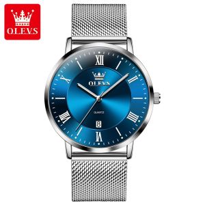 OLEVS Casual Fashion Business Watches for Men High Quality Original Stainless Steel Mesh Belt Waterproof Quartz Wrist Watch Men