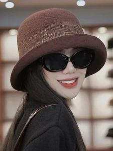 Warm Knitted Fisherman Hat Womens Hebe Style Tied Edge Stripe Elegant Versatile British Retro Autumn Winter Cap Hat