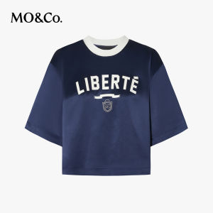 MoCo Casual Sporty Loose Fit T-Shirt Acetate Polyester Blend Short Sleeve Letter Print Street Style Summer Top Womens Fashion