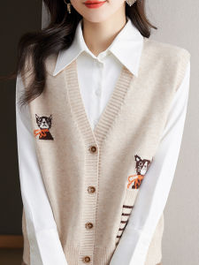 Womens Loose Fit Knitted Wool Vest Cardigan Autumn Winter Fashion Outerwear Versatile Size Large V Neck Pocket Detail