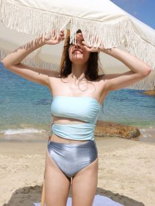 Blue R.sea One-piece Hollow out Bikini Casual Beach Vacation Swimsuit Womens Nylon Solid Color Swimwear with Chest Pad No Steel Ring