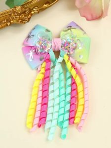 Sweet Unicorn Hair Clips For Girl Bow Barrette Cute Tassel Ribbon Curly Ponytail Hairpins Accessories