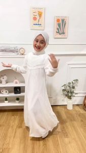 Shafa Dress Kids 2in1 Free Fasmina Terbaru 2023 Outfit Anak Wanita Muslimah Bahan Ceruty Babydoll Mix Tildot Aplikasi Renda Baju Anak Kekinian Termurah