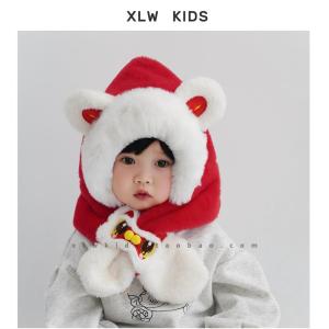 หมวกและผ้าพันคอแบบป้องกันลมสำหรับเด็ก ผ้าขนสัตว์ หน้าหนาว ฤดูใบไม้ร่วง สำหรับเด็กชายและเด็กหญิง ผ้าขนสัตว์ป้องกันลมและร้อน