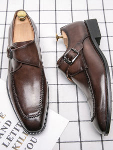 Fashionable Glossy Pointed Toe British Style Buckle Mens Dress Shoes