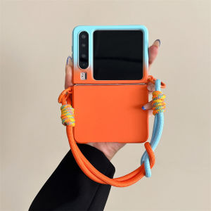 Ốp Lưng Điện Thoại Huawei Pura X P50 Pocket 2 Nova Flip Với Mặt Lưng Cứng PC Màu Gradient Và Dây Đeo Tay Bằng Dây Thừng Nhiều Màu Chống Sốc