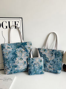 JIFANPAUL | Ethnic Style Double-Sided Gold Thread Durable Fashion Flower Embroidered Zipper Tote Bag