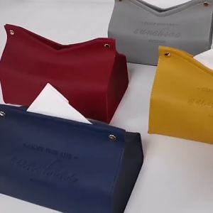 Nordic PU Leather Flat-Opening Car Tissue Box Tissue Holder Home Decoration