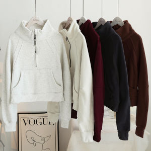 Thickened Fleece Scuba Sweatshirt Stand Collar Loose Yoga Jacket Womens Autumn Winter Fashion Casual Sportswear Zipper Closure