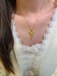 เรียบหรู สร้อยคอพู่มุกสําหรับผู้หญิงผีเสื้อเคลือบทองโบราณ ดีไซน์ ทันสมัย เครื่องประดับสไตล์ศาลที่ไม่ซีดจาง