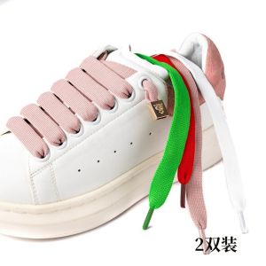 1.2 Width New Arrival Double Layer Black and White Pink Green Flat Double Layer Suitable for McQueen White Shoes Men and Women Widened Shoelaces