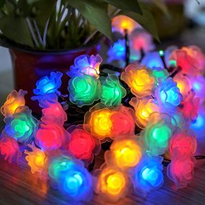 Solar Christmas Light Garden Light Outdoor Waterproof LED Solar Fairy Rose String Light Decorative Landscape Lighting Solar Rose Light Garland Artificial Rose Flower String Lamps Rose Fairy Lights Outdoor Waterproof Garden Decoration Light