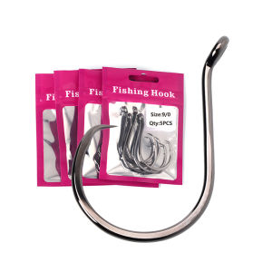 #1 - 9/0 Black Nickel Heavy Circle Hook High Carbon Steel Saltwater Fishing Offset Hook for Catfish Bass Snapper Perch Octopus