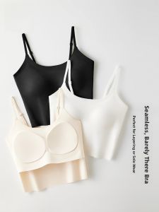 Miiow | Ice Silk Strapless Vest Womens Inner Wear Pad Chest Pad Anti Light Blocking Side Breast No Sleeve Top Beautiful Backwear