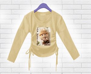 crop top cewek kaos atasan wanita monsters labubu serut 2 sisi lengan panjang