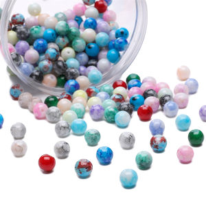 30Pcs 8mm Colorful Imitation Porcelain Glass Round Beads For DIY Earrings Bracelet Jewelry Making Findings Crafts Accessories
