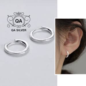 Khuyên tai bạc 925 tròn dày nhám bông nam nữ S925 HOOP QA SILVER Earrings EA250304