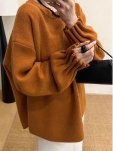Christmas Red Lantern Sleeve Sweater Womens Winter Lazy Style Overhead Mid-Length Knitted Shirt Commute Loose Fit Warmth Heating