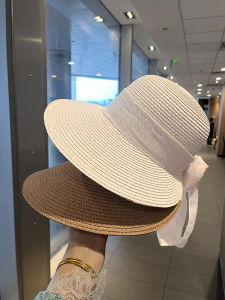 Summer French Ribbon Straw Hat Travel Sun-Proof Straw Hat Big Brim Beach Sun Hat Sun Peaked Cap for Women