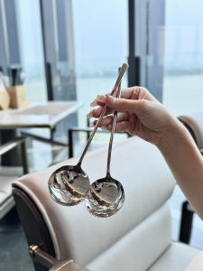 [Design for Personal Use] Good-looking Stainless Steel Dessert Spoon Small Waist round Head Long Handle Spoon For Home Western Food Spoon
