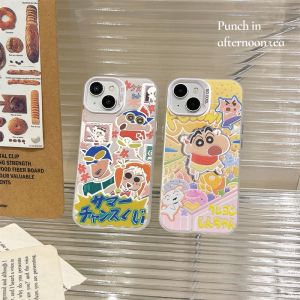 Cute Crayon Shinchan Cartoon Graffiti iPhone 16 pro Max Case New Apple 15 plus Color Silver 14 Pro/13 Large Hole Anti-Fall Cover 12/11 Premium Feeling 8 Couples Female XR